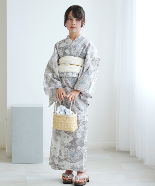 utatane ウタタネ　浴衣 セット　グレー 浴衣3点セット グレーに鉄線の花（浴衣）｜utatane（ウタタネ