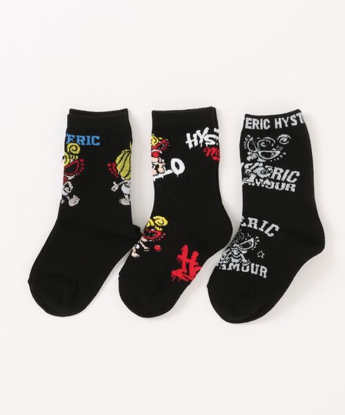 HYSTERIC MINI（ヒステリックミニ）の「TAGGING MINI 3P ソックス（ソックス/靴下・キッズ・マルチ/ブラック/ホワイト・19/16/13/22）」の2枚目の写真