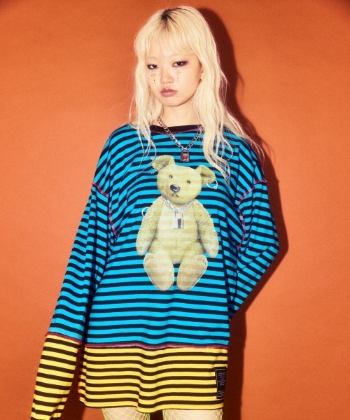 Candy Stripper（キャンディストリッパー）の「BROKEN BEAR BORDER トップス（Tシャツ/カットソー・レディース・ピンク/ライトブルー/オフホワイト・FREE）」の4枚目の写真