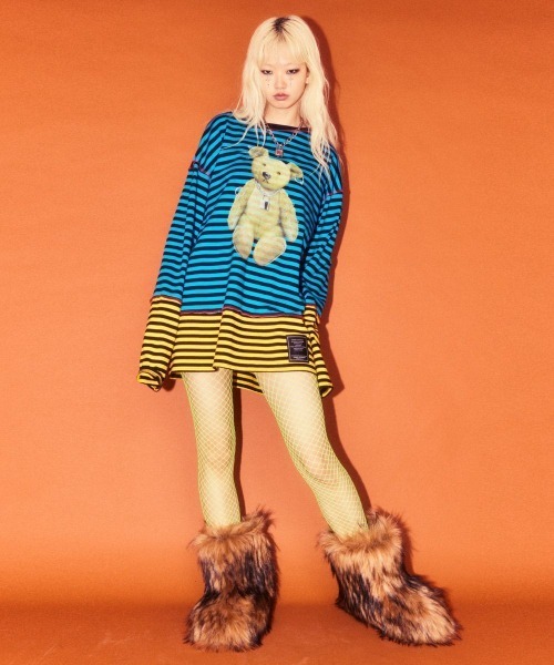 Candy Stripper（キャンディストリッパー）の「BROKEN BEAR BORDER トップス（Tシャツ/カットソー・レディース・ピンク/ライトブルー/オフホワイト・FREE）」の7枚目の写真