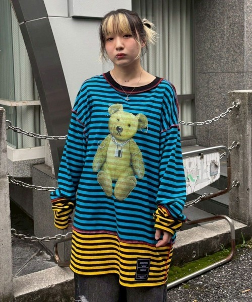 Candy Stripper（キャンディストリッパー）の「BROKEN BEAR BORDER トップス（Tシャツ/カットソー・レディース・ピンク/ライトブルー/オフホワイト・FREE）」の8枚目の写真