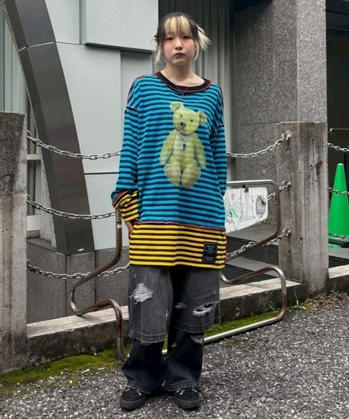 Candy Stripper（キャンディストリッパー）の「BROKEN BEAR BORDER トップス（Tシャツ/カットソー・レディース・ピンク/ライトブルー/オフホワイト・FREE）」の9枚目の写真