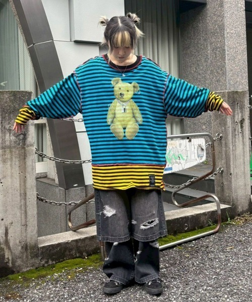 Candy Stripper（キャンディストリッパー）の「BROKEN BEAR BORDER トップス（Tシャツ/カットソー・レディース・ピンク/ライトブルー/オフホワイト・FREE）」の10枚目の写真