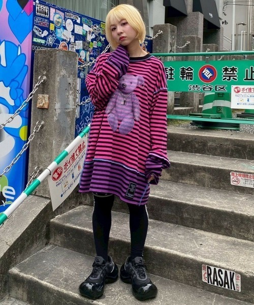 Candy Stripper（キャンディストリッパー）の「BROKEN BEAR BORDER トップス（Tシャツ/カットソー・レディース・ピンク/ライトブルー/オフホワイト・FREE）」の15枚目の写真