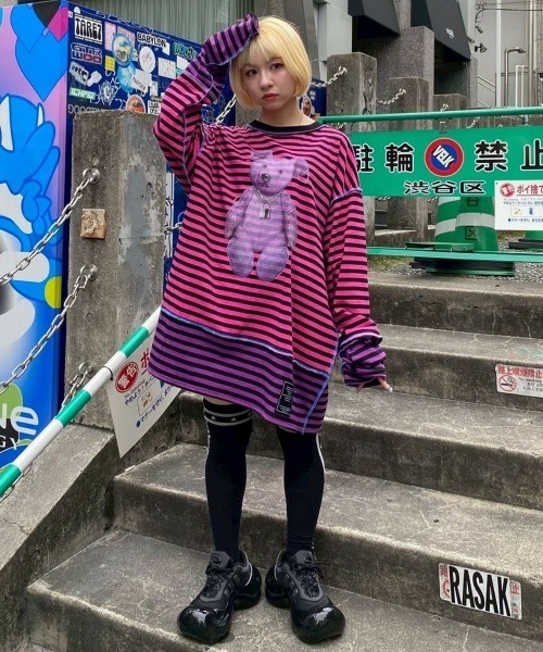 Candy Stripper（キャンディストリッパー）の「BROKEN BEAR BORDER トップス（Tシャツ/カットソー・レディース・ピンク/ライトブルー/オフホワイト・FREE）」の16枚目の写真