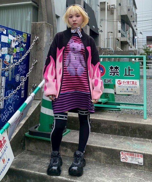 Candy Stripper（キャンディストリッパー）の「BROKEN BEAR BORDER トップス（Tシャツ/カットソー・レディース・ピンク/ライトブルー/オフホワイト・FREE）」の17枚目の写真