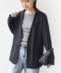 〈手洗い可能〉TUMUGITO(R) シャーク ツイード カラーレス ジャケット