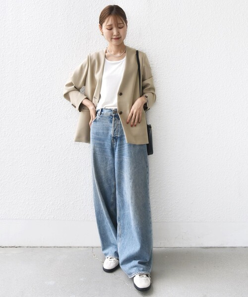 SHIPS(シップス)の「〈手洗い可能〉TUMUGITO(R) シャーク ツイード カラーレス ジャケット(ノーカラージャケット・レディース・ブラウン/ベージュ系/ネイビー・36/38)」の16枚目の写真