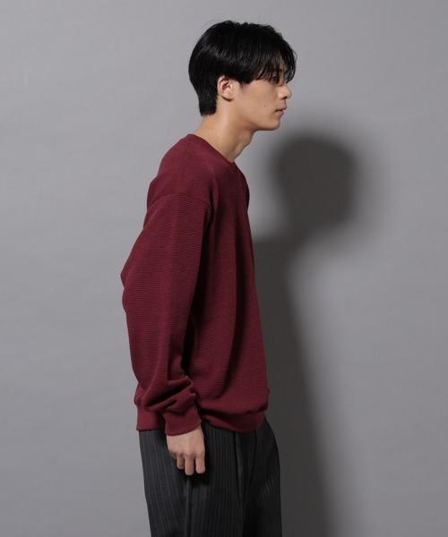 NANO universe（ナノユニバース）の「テックワッフルクルーネックＴシャツ（Tシャツ/カットソー・メンズ・アイボリー/ボルドー/スミクロ・M/L）」の12枚目の写真