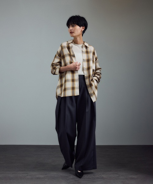 【ベージュ系（28）】Shuttlenotesオンブレチェックネクタイシャツ SALON adam et rope' - 【ベージュ系（28）】Shuttlenotesオンブレ