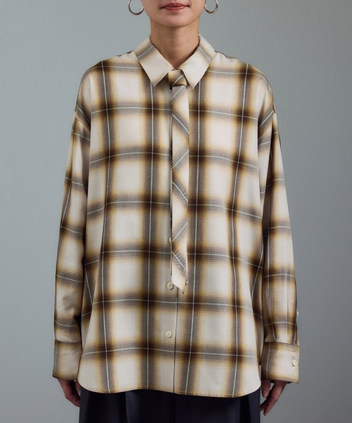SALON adam et rope'(サロン アダム エ ロペ)の「Shuttlenotesオンブレチェックネクタイシャツ(シャツ/ブラウス・レディース・ブルー系その他/ベージュ系その他・FREE)」の11枚目の写真