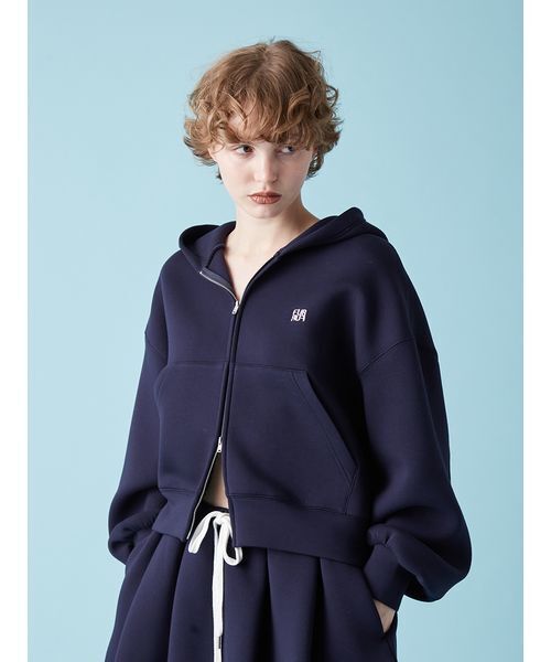 d.i.a. 定番！ロゴプリントジップアップパーカーワンピ 金粉付きネイビー 大きいサイズ レディース ロゴ入りジップアップパーカー goldy