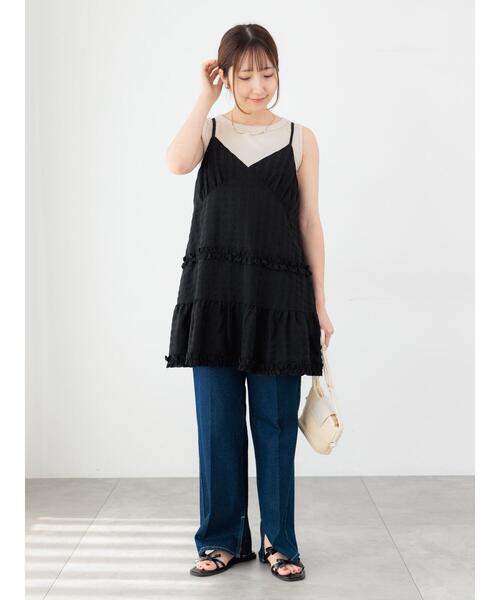 Te chichi TERRASSE(テチチテラス)の「ワッフルクルーネックタンクトップ(タンクトップ・レディース・オフホワイト/ブラック/ベージュ・F)」の19枚目の写真