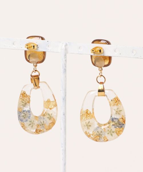 VIBGYOR（ヴィブジョー）の「【S.coeuf】ピアス　こはくカボション×お花のバッグ(MA)（ピアス（両耳用）・レディース・ブルー/パープル・FREE）」の7枚目の写真