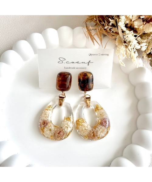 VIBGYOR（ヴィブジョー）の「【S.coeuf】ピアス　こはくカボション×お花のバッグ(MA)（ピアス（両耳用）・レディース・ブルー/パープル・FREE）」の2枚目の写真