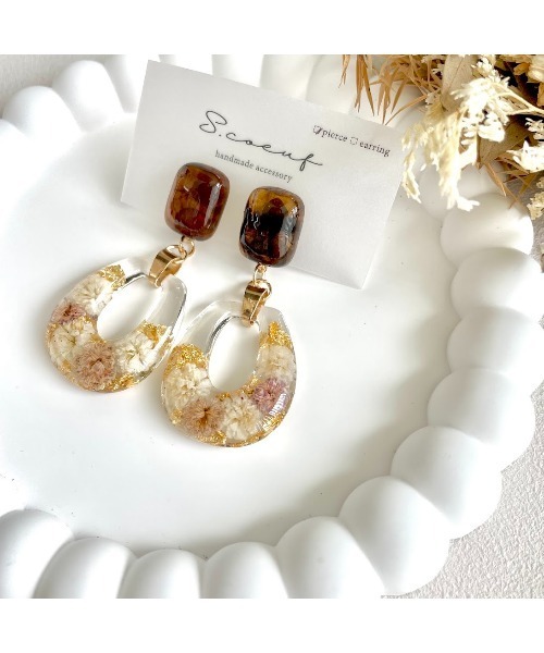 VIBGYOR（ヴィブジョー）の「【S.coeuf】ピアス　こはくカボション×お花のバッグ(MA)（ピアス（両耳用）・レディース・ブルー/パープル・FREE）」の5枚目の写真