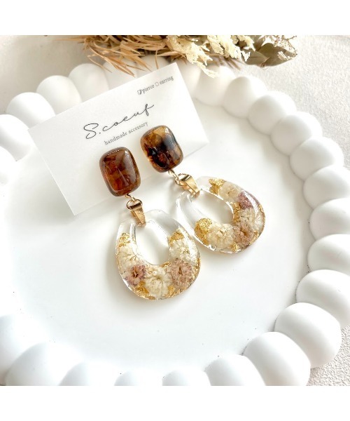 VIBGYOR（ヴィブジョー）の「【S.coeuf】ピアス　こはくカボション×お花のバッグ(MA)（ピアス（両耳用）・レディース・ブルー/パープル・FREE）」の6枚目の写真