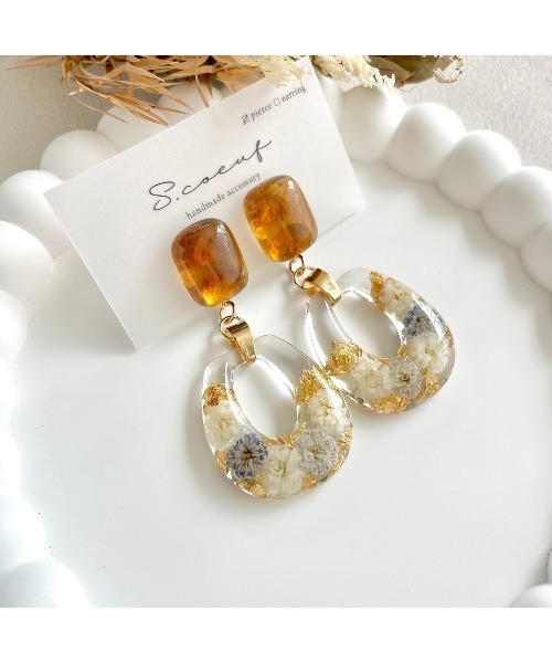 VIBGYOR（ヴィブジョー）の「【S.coeuf】ピアス　こはくカボション×お花のバッグ(MA)（ピアス（両耳用）・レディース・ブルー/パープル・FREE）」の4枚目の写真