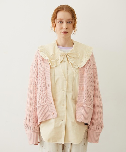 【新品未使用】Double Bow Cable Knit Cardigan Olsen Wool Cable Knit Cardigan – Brandy Melville Online Japan