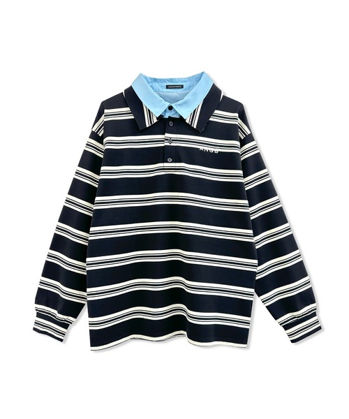 ANDGEEBEE（アンジービー）の「UNISEX ボーダーポロロンT（ポロシャツ・レディース・ブラック/ボルドー・FREE）」の8枚目の写真