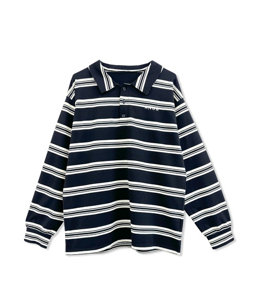 ANDGEEBEE（アンジービー）の「UNISEX ボーダーポロロンT（ポロシャツ・レディース・ブラック/ボルドー・FREE）」の10枚目の写真