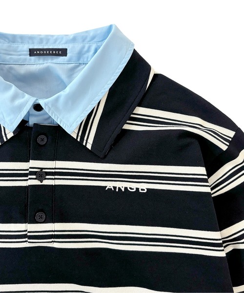 ANDGEEBEE（アンジービー）の「UNISEX ボーダーポロロンT（ポロシャツ・レディース・ブラック/ボルドー・FREE）」の11枚目の写真