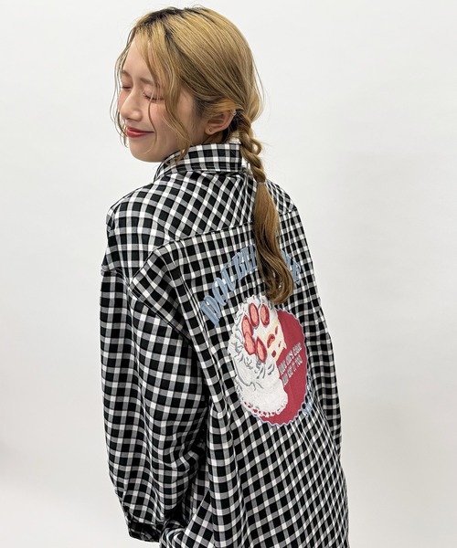 セール】ギンガムチェックBACK刺しゅうチュニックシャツ（シャツ