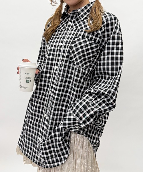 DOUBLE NAME（ダブルネーム）の「ギンガムチェックBACK刺しゅうチュニックシャツ（シャツ/ブラウス・レディース・レッド/ブラック・FREE）」の17枚目の写真