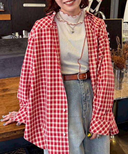 DOUBLE NAME（ダブルネーム）の「ギンガムチェックBACK刺しゅうチュニックシャツ（シャツ/ブラウス・レディース・レッド/ブラック・FREE）」の19枚目の写真