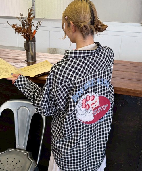 DOUBLE NAME（ダブルネーム）の「ギンガムチェックBACK刺しゅうチュニックシャツ（シャツ/ブラウス・レディース・レッド/ブラック・FREE）」の22枚目の写真