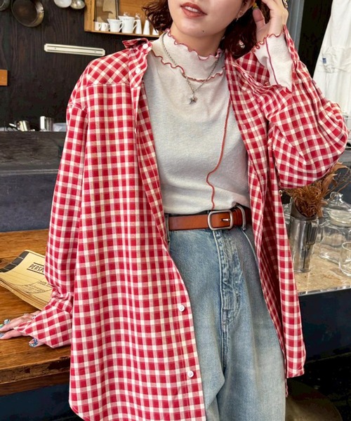 DOUBLE NAME（ダブルネーム）の「ギンガムチェックBACK刺しゅうチュニックシャツ（シャツ/ブラウス・レディース・レッド/ブラック・FREE）」の20枚目の写真