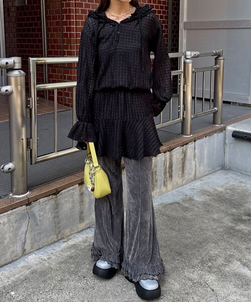 CIAOPANIC（チャオパニック）の「【2サイズ展開】ウエストゴムフリルフーディー（Tシャツ/カットソー・レディース・ブラウン/ブラック/アイボリー・0/1）」の6枚目の写真