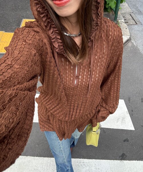 CIAOPANIC（チャオパニック）の「【2サイズ展開】ウエストゴムフリルフーディー（Tシャツ/カットソー・レディース・ブラウン/ブラック/アイボリー・0/1）」の7枚目の写真