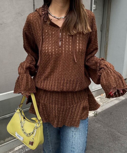 CIAOPANIC（チャオパニック）の「【2サイズ展開】ウエストゴムフリルフーディー（Tシャツ/カットソー・レディース・ブラウン/ブラック/アイボリー・0/1）」の8枚目の写真