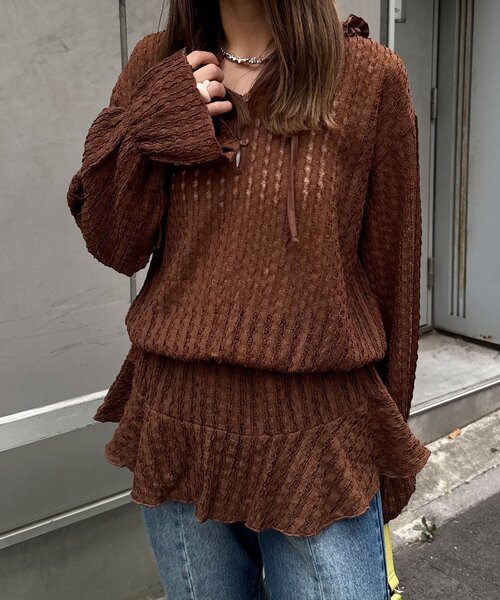 CIAOPANIC（チャオパニック）の「【2サイズ展開】ウエストゴムフリルフーディー（Tシャツ/カットソー・レディース・ブラウン/ブラック/アイボリー・0/1）」の9枚目の写真