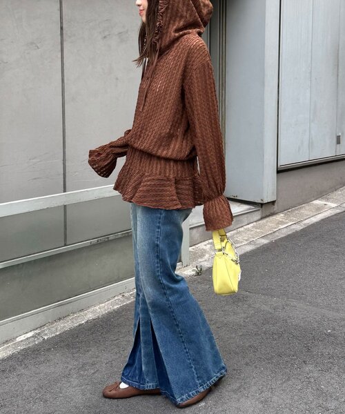 CIAOPANIC（チャオパニック）の「【2サイズ展開】ウエストゴムフリルフーディー（Tシャツ/カットソー・レディース・ブラウン/ブラック/アイボリー・0/1）」の12枚目の写真