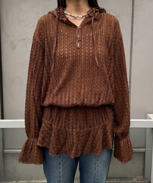 CIAOPANIC（チャオパニック）の「【2サイズ展開】ウエストゴムフリルフーディー（Tシャツ/カットソー・レディース・ブラウン/ブラック/アイボリー・0/1）」の14枚目の写真