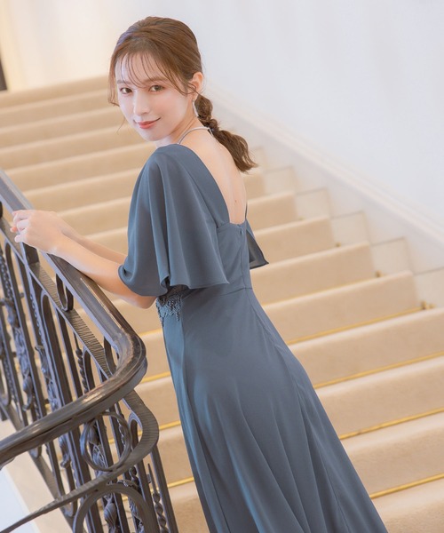 Retica（レティカ）の「パーティードレス 結婚式 大人 20代 30代 40代 ロング丈 マキシ丈 レース フォーマル 半袖 レース ウエストマーク プリーツ ワンピース 卒業式 入学式 二次会 披露宴 発表会 大きいサイズ（ドレス・レディース・ワインレッド/グレイッシュブルー/ブラック・XXL/XXXL/L/M/S/XL）」の10枚目の写真