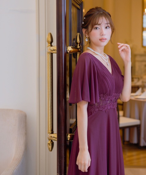 Retica（レティカ）の「パーティードレス 結婚式 大人 20代 30代 40代 ロング丈 マキシ丈 レース フォーマル 半袖 レース ウエストマーク プリーツ ワンピース 卒業式 入学式 二次会 披露宴 発表会 大きいサイズ（ドレス・レディース・ワインレッド/グレイッシュブルー/ブラック・XXL/XXXL/L/M/S/XL）」の15枚目の写真