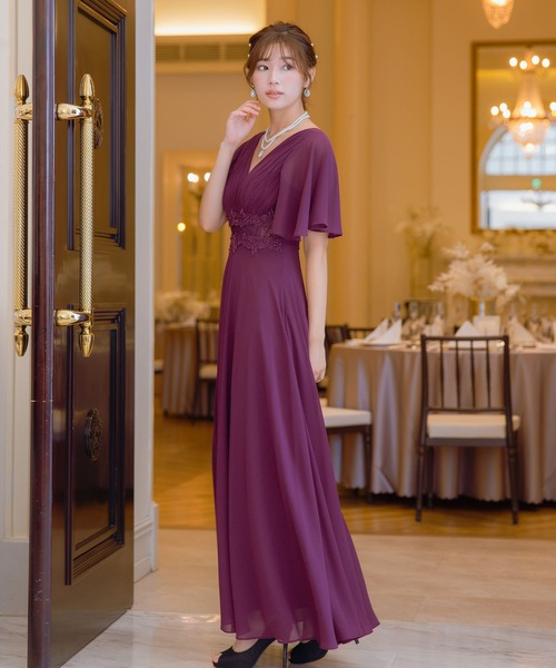 Retica（レティカ）の「パーティードレス 結婚式 大人 20代 30代 40代 ロング丈 マキシ丈 レース フォーマル 半袖 レース ウエストマーク プリーツ ワンピース 卒業式 入学式 二次会 披露宴 発表会 大きいサイズ（ドレス・レディース・ワインレッド/グレイッシュブルー/ブラック・XXL/XXXL/L/M/S/XL）」の18枚目の写真