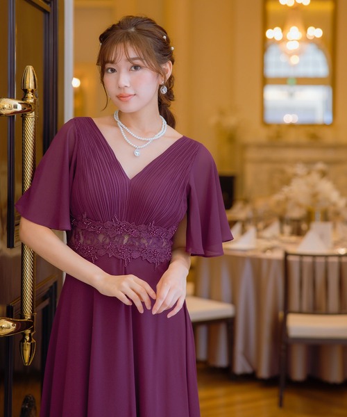 Retica（レティカ）の「パーティードレス 結婚式 大人 20代 30代 40代 ロング丈 マキシ丈 レース フォーマル 半袖 レース ウエストマーク プリーツ ワンピース 卒業式 入学式 二次会 披露宴 発表会 大きいサイズ（ドレス・レディース・ワインレッド/グレイッシュブルー/ブラック・XXL/XXXL/L/M/S/XL）」の21枚目の写真