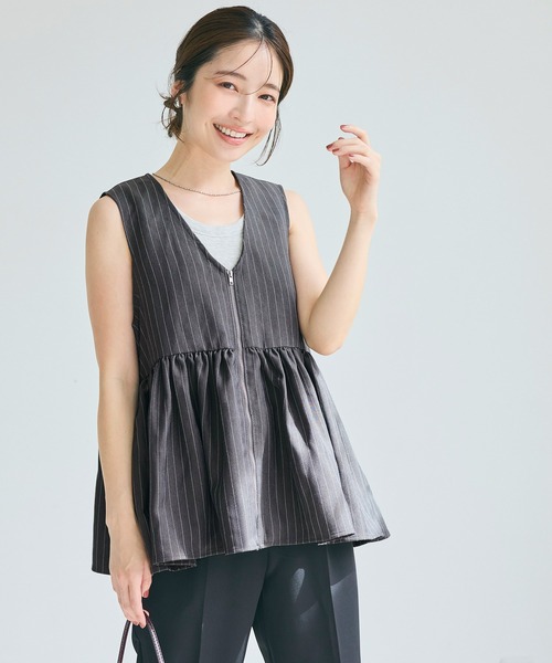 ヘリンボーンストライプジップベスト（ベスト）｜coca（coca）（コカ