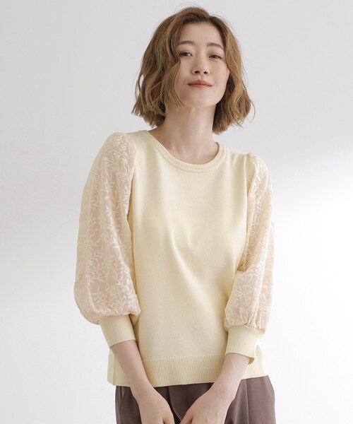 grove(グローブ)の「【二の腕カバー】繊細さと上品さをまとう袖刺繍プルオーバーニット(ニット/セーター・レディース・ピンク系その他/ブラック/グリーン系/オフホワイト・03/02/01/04/05)」の2枚目の写真