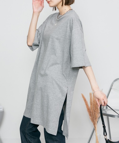 RCD（アールシーディー）の「サイドスリット チュニック ワンピース（Tシャツ/カットソー・レディース・ライトベージュ/ホワイト/ブラック/杢グレー・4L～5L/M-L/LL～3L）」の4枚目の写真