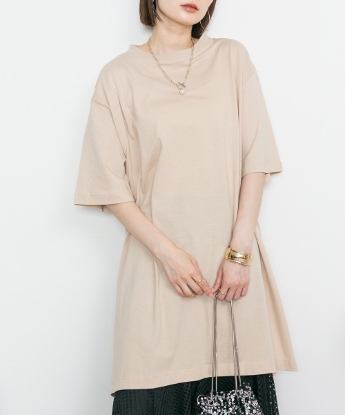 RCD（アールシーディー）の「サイドスリット チュニック ワンピース（Tシャツ/カットソー・レディース・ライトベージュ/ホワイト/ブラック/杢グレー・4L～5L/M-L/LL～3L）」の19枚目の写真