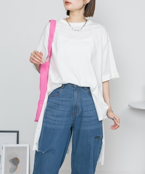 RCD（アールシーディー）の「サイドスリット チュニック ワンピース（Tシャツ/カットソー・レディース・ライトベージュ/ホワイト/ブラック/杢グレー・4L～5L/M-L/LL～3L）」の10枚目の写真