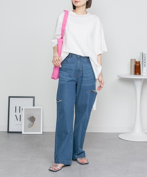 RCD（アールシーディー）の「サイドスリット チュニック ワンピース（Tシャツ/カットソー・レディース・ライトベージュ/ホワイト/ブラック/杢グレー・4L～5L/M-L/LL～3L）」の22枚目の写真