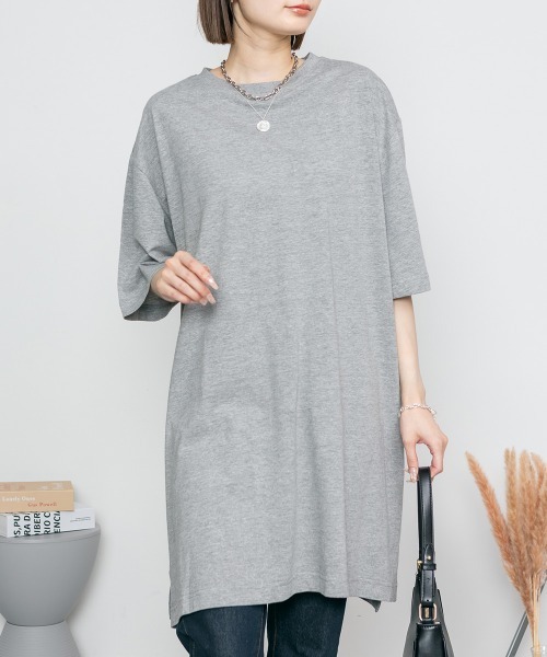 RCD（アールシーディー）の「サイドスリット チュニック ワンピース（Tシャツ/カットソー・レディース・ライトベージュ/ホワイト/ブラック/杢グレー・4L～5L/M-L/LL～3L）」の16枚目の写真