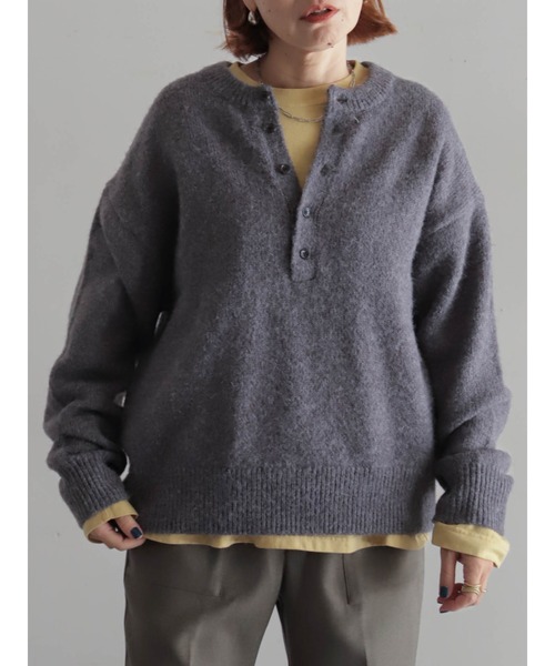ガリャルダガランテ　ヘンリーネックニット　長袖　アルパカ混　グレー　F アルパカ混ソフトスラブ ヘンリーネックP/O | NOMBRE IMPAIR