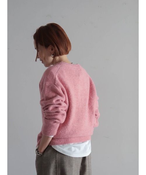 【着用2回】オブリ　バイカラーニット　ブラック×ピンク　ウール♡アルパカ♡シルク 着用2回】オブリ バイカラーニット ブラック×ピンク ウール♡アルパカ